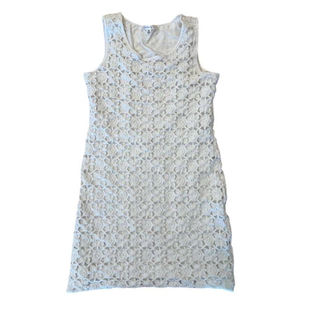 Vintage Studio M Stretch‎ Lace 90s y2k Knee Length Dress Small Cream Color Lined